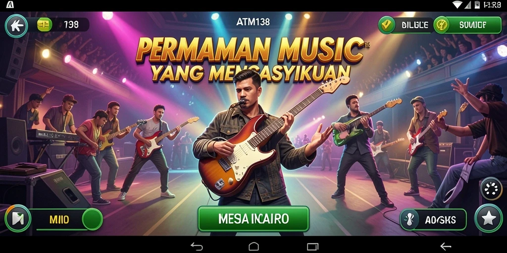 Tampilan gameplay <strong>ATM138</strong> dengan alat musik dan latar belakang yang menarik.