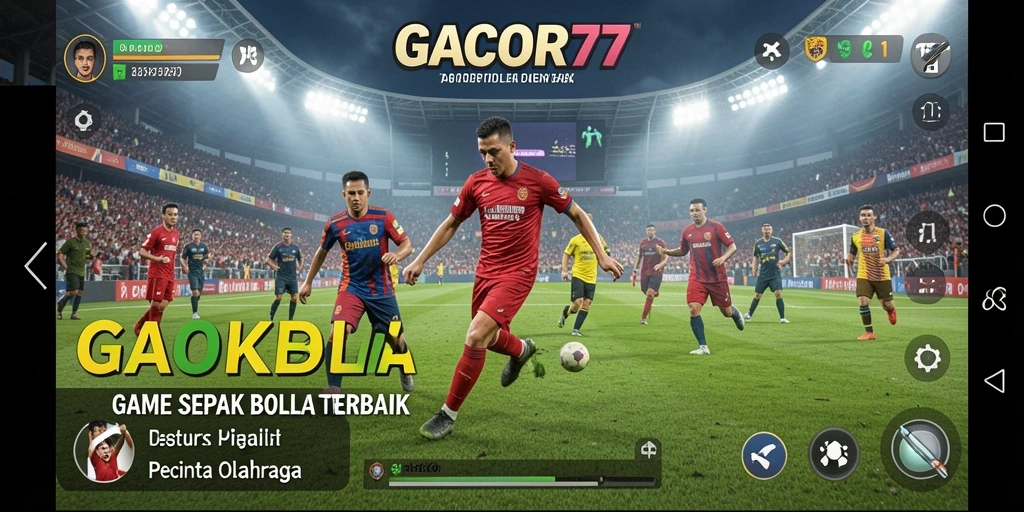 Screenshot utama GACOR77 menunjukkan aksi seru dalam game sepak bola.