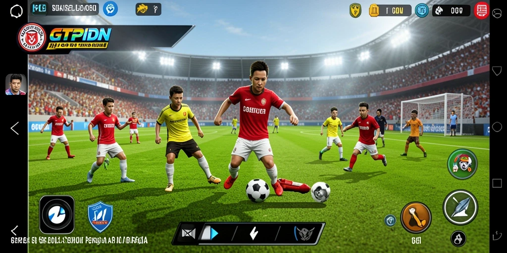 Tampilan gameplay GTPIDN yang penuh aksi di lapangan sepak bola.