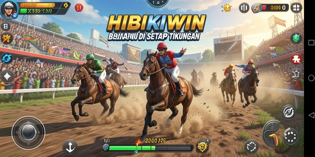 Tampilan gameplay menegangkan dengan kendaraan balap di lintasan.