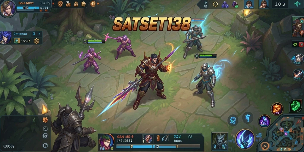 Screenshot gameplay SATSET138 dengan aksi seru karakter MOBA.