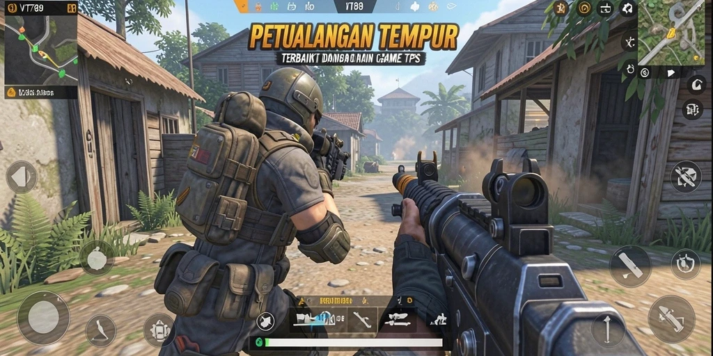 Tangkapan layar dari gameplay intens dalam VT789, menampilkan aksi tembak-menembak yang seru.